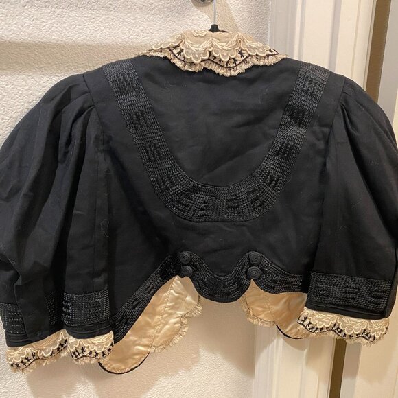 Victorian Black Wool White Lace Passementerie Short Jacket - Picture 2 of 6